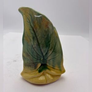 Mid-Century Modern Handcrafted Green and Yellow Leaf Vase